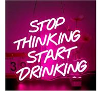 Neon Lights For Pink LED Neon Sign, 36cm×32cm, Wall Decor, Illuminated by, To Stop Thinking, Start Drinking, For Home Bar