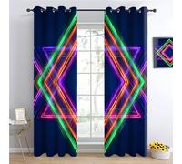 Neon lights Living Room Blackout Curtain,Geometric rhombus Printed Curtains, Abstract Geometry Bedroom Window Drapes, Neon light effects Treatment Sunlight Blocking Drapes W117 x L230cm 2 Panels