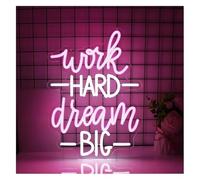 neon lights sign Hanging Art Neon Signs Work Hard for Dream Big Sign Powered Dimmable Light 33.8cmx42.5cm