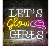 neon lights sign "Let's Glow Girls" Neon Sign LED Night Light Cowboy Hat for Girl's Room Party 42×31cm