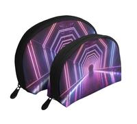 Neon Lights Tunnel Portable Shell Cosmetic Bag Set - Travel Makeup Organiser with Zipper & Inner Compartments