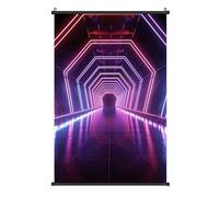 Neon Lights Tunnel Wall Art Scroll - Canvas Wall Scroll with Hooks, Waterproof & Fade-Resistant Hanging Poster for Home, Office, Store Decor