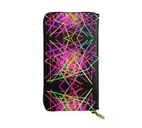 Neon lines Printed leather wallet, 7.5 x 4.1-inch long credit card holder, portable travel cash wallet