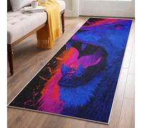 Neon Lion Hallway Rug 80x300, Cyber Lion Runner Rug Non-Slip Washable Low Pile Carpet, Psychedelic Blue Pink Rugs for Kitchen Laundry Room Bedroom MU255sa