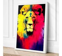 Neon Lion Pop Art Canvas Wall Art Print 30x20 Inch