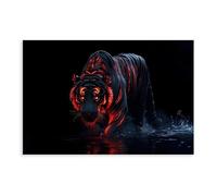 Neon-lit Crimson Wild Tiger Dark Fantasy Art Canvas Poster Bedroom Decor Landscape Office Room Decor Gift 20" L X 30" W