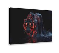 Neon-lit Crimson Wild Tiger Dark Fantasy Art Canvas Poster Bedroom Decor Landscape Office Room Decor Gift 24" L X 36" W