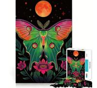 Neon Luna Moth And Moon 1000 Piece Jigsaw Puzzles for Adults Brain Workout Toy Peaceful Fun Art Assembly Fine Art Piece (38x26cm)