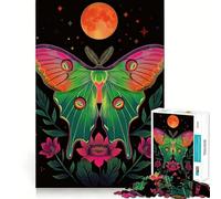 Neon Luna Moth And Moon 1000 Piece Jigsaw Puzzles for Adults Teenagers Brain Skill Group Joy Exact Edge Stylish Gift (50x75cm)