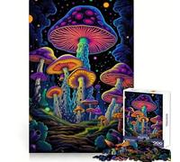 Neon Magic Mushrooms 1000 Piece Jigsaw Puzzle for Adults Smart Game Soothing Fun Pattern Assembly Stylish Gift (38x26cm)