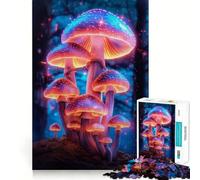Neon Magic Mushrooms 1000 Pieces Jigsaw Puzzles for Adults Brain Workout Toy Stress Free Art Assembly Festival Gift (38x52cm)