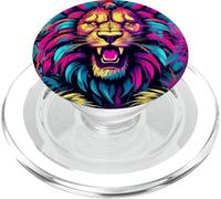 Neon Mane Lion Art: Colorful Jungle Design for All PopSockets PopGrip for MagSafe