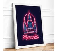 Neon Manila Church Retro Framed Wall Art Print A1 (84.1×59.4cm) White, Wall Decor for Living Room, Bedroom, Office & Home, Ready to Hang, Art Gift