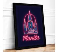 Neon Manila Church Retro Framed Wall Art Print A3 (42×29.7cm) Black, Wall Decor for Living Room, Bedroom, Office & Home, Ready to Hang, Art Gift