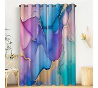 Neon Marble Small Kitchen Curtains Abstract Watercolor Window Treatment Boho Modern Cafe Short Curtains For Bathroom Dining Room Blue Purple Treatment Drapes W66 Xl72
