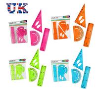 Neon Maths Set Math Flexible Ruler Protractor Square 3 PC Bright Colours School (Neon Blue)