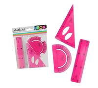 Neon Maths Set Math Flexible Ruler Protractor Square 3 PC Bright Colours School (Neon Pink)