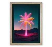 Neon Mirage Retro Framed Wall Art Print A4 (29.7×21cm) Oak, Wall Decor for Living Room, Bedroom, Office & Home, Ready to Hang, Art Gift
