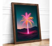 Neon Mirage Retro Framed Wall Art Print A4 (29.7×21cm) Walnut, Wall Decor for Living Room, Bedroom, Office & Home, Ready to Hang, Art Gift