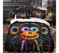 Neon Monkey Art Duvet Cover 3D Print Durable 3 Pcs Bed Linen Hidden Zipper vibrant Digital Illustration Comforter Cover Premium All Season for Kids Adults Women Teens Youth Girls Double（200x200cm）