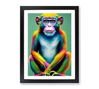 Neon Monkey No.2 Framed Print | A4 Black Framed Wall Art | Ready to Hang | Modern Animal Picture | Living Room Bedroom Lounge Office