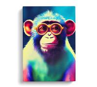Neon Monkey No.4 Blue, Teal, Peach Canvas Print | Gallery Wrapped 30mm Frame Wall Art | 30x20 inches | Ready to Hang | Contemporary Animals Picture | Living Room Bedroom Lounge Office