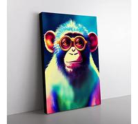Neon Monkey No.4 Canvas Print for Living Room Bedroom Home Office Décor, Wall Art Picture Ready to Hang, 76x50 cm (30x20 Inch) CAN3020-V1022-CK-3001