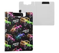 Neon Monster Trucks Clipboard a4 Clip Board Foldover Document Folder Files for Paperwork with Clips Lightweight Plastic