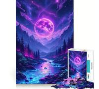 Neon Moonlit Mountain River Landscape 1000 Piece Jigsaw Puzzle for Teenagers Brain Workout Toy Calming Play Art Assembly Festive Gift (38x26cm)