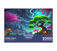 Neon Moonlit Rainscape Jigsaw 1000 Piece Challenge Game for Adults, Iridescent Rainy Night Impossible Jigsaw Puzzles 1000 Piece Educational Game Puzzle Gifts 38x26cm/1000pcs
