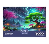 Neon Moonlit Rainscape Jigsaw 1000 Piece Challenge Game for Adults, Iridescent Rainy Night Impossible Jigsaw Puzzles 1000 Pieces Educational Game Home Decoration 70x50cm/1000pcs