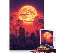 Neon Moonrise Over The City ∕ Jigsaw Puzzles 1000 Piece for Adults Smart Game Stress Free Pattern Assembly Warm Surprise (50x75cm)