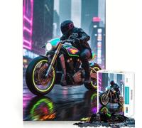 Neon Motorcycle in City Rain Hard Jigsaw Puzzle for Adults 1000 Pieces Logic Train Toy Peaceful Time Smooth Cut Premium Gift (50x75cm)
