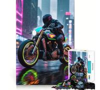 Neon Motorcycle in City Rain Jigsaw Puzzle 1000 Piece for Teenagers Mind Puzzle Leisure Fun Art Assembly Art Collectible (38x52cm)