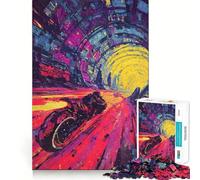 Neon Motorcycle Racing Through Tunnel 1000 Piece Jigsaw Puzzle for Adults Brain Tease Toy Together Fun Perfect Cut (50x75cm)
