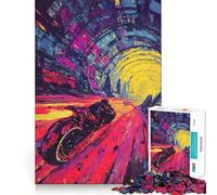 Neon Motorcycle Racing Through Tunnel Jigsaw Puzzle for Adults 1000 Pieces Mind Play Relaxing Fun Clean Edge Art Collection Piece (38x52cm)