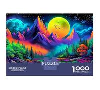 Neon Mountain Landscape 1000 Piece Jigsaw Puzzle for Adults Cosmic Mountain Moon Challenging Puzzles Challenge Games Great Gift 38x26cm/1000pcs