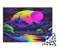 Neon Mountain Landscape 1000 Piece Jigsaw Puzzle for Adults Paper Night Moon Relaxation 70x50cm/1000pcs