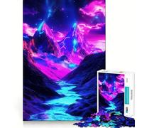 Neon Mountain Landscape Hard Jigsaw Puzzle for Adults 1000 Pieces Brain Skill Together Fun Exact Edge Creative Gift (38x52cm)