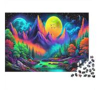 Neon Mountain Landscape Jigsaw Puzzle 1000 Pieces Recycled Material Moonlit Night Puzzles for Kids Ages 6 Years Up Educational Game Challenge Parent Child Toy 70x50cm/1000pcs