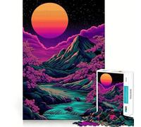 Neon Mountain Landscape Vaporwave Jigsaw Puzzle for Teenagers 1000 Pieces Solid Logic Toy Relaxing Fun Precision Cut Heartfelt Gift (50x75cm)