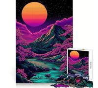 Neon Mountain Landscape Vaporwave Jigsaw Puzzle for Teenagers 1000 Pieces Solid Logic Toy Relaxing Fun Precision Cut Heartfelt Gift (50x75cm)