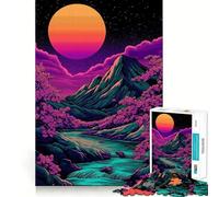 Neon Mountain Landscape Vaporwave Teenager Jigsaw Puzzles 1000 Pieces Mental Logic Toy Anxiety Relief Firm Cut Birthday Gift (38x52cm)