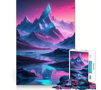 Neon Mountain Landscape with River 1000 Piece Jigsaw Puzzle for Teenagers Brain Workout Toy Calming Play Art Assembly Festive Gift (38x26cm)