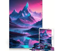 Neon Mountain Landscape with River 1000 Piece Jigsaw Puzzle for Teenagers Brain Workout Toy Calming Play Art Assembly Festive Gift (38x26cm)