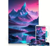 Neon Mountain Landscape with River 1000 Piece Jigsaw Puzzle for Teenagers Brain Workout Toy Calming Play Art Assembly Festive Gift (50x75cm)