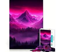 Neon Mountain Sunset Puzzles for Teenagers 1000 Pieces Strengthen Memory Stress Release Clean Edge Wall Art Decor (38x26cm)