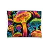 Neon Mushroom Makeup Bag, Colorful Psychedelic Cosmetic Travel Pouch for Women, Portable Small Canvas Zipper Organizer, Festival Gift Skincare Toiletry Bag, Multicolor, 7x9 Inch, Mushroom