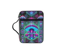 Neon Mushrooms Bible Cover Case with Handle, Water-Resistant Oxford Fabric Bible Bag Organizer with Zipper Pockets for Church