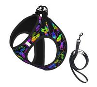 Neon Mushrooms Pattern Purple Small Pet Towing Vest, Adjustable Straps, Easy to Walk, Soft and Breathable Straps, Suitable for Small Dogs and Cats, Etc